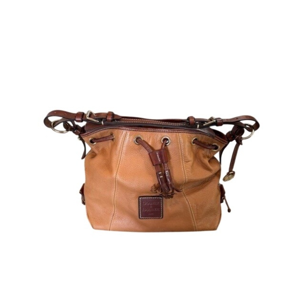 Dooney & Bourke Tan Brown Pebbled Leather Drawstring Bucket Bag